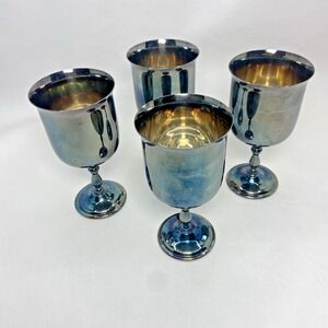 Oneida Silversmith Stemmed Chalices‎ Wine Water 4 Goblets Irridescent Aluminum
